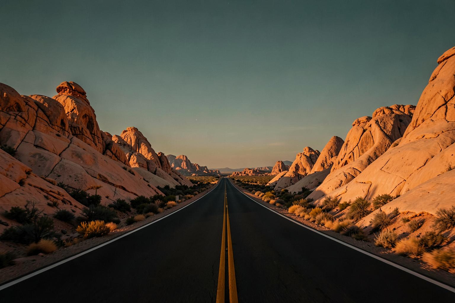 An open desert highway leading toward the horizon